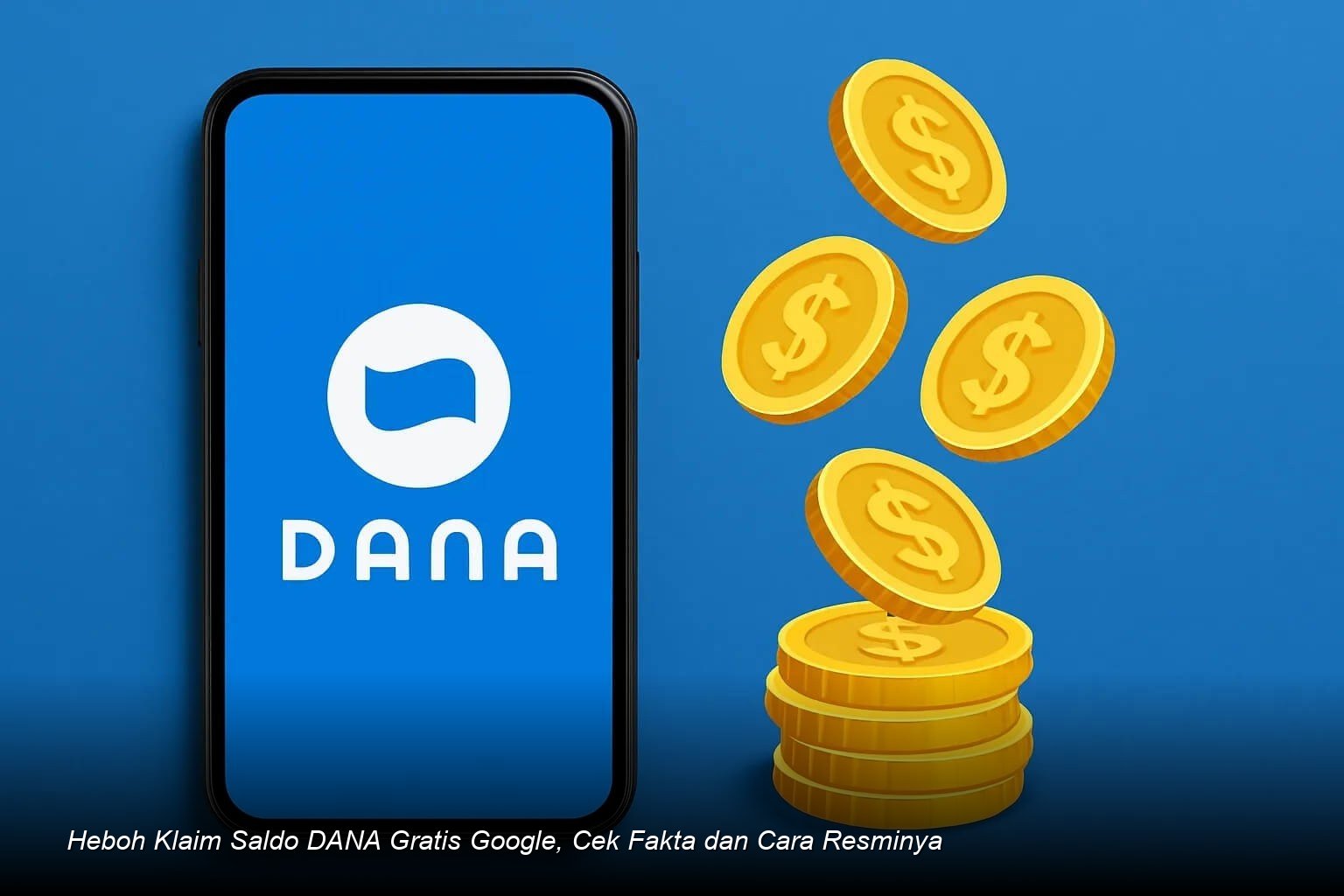 Ilustrasi seseorang sedang memeriksa notifikasi saldo DANA di ponsel pintar dengan latar belakang logo Google.