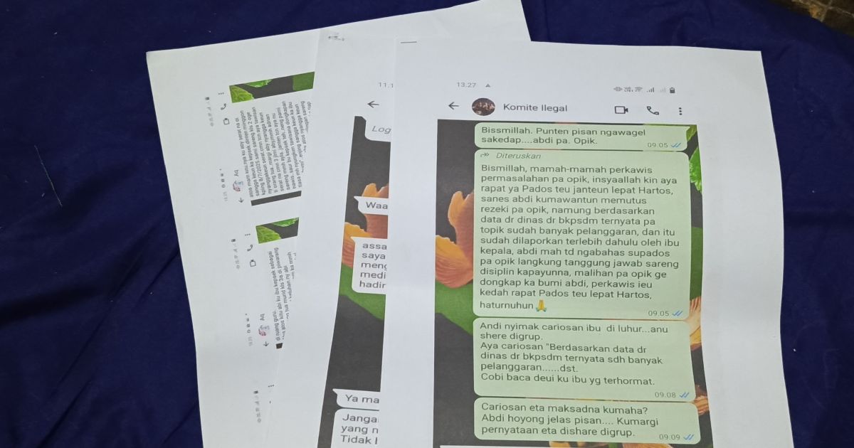 Bukti percakapan via WA pengakuan  orang tua murid  yang dor to dor meminta tanda tangan orang tua siswa (Foto Sopandi).