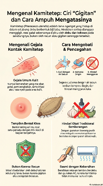 Infografis mengenal kamitetep : ciri 'gigitan' dan cara ampuh mengobatinya (Foto: NotebookLM)
