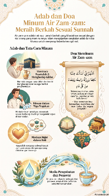 Infografik adab dan doa minum air zam-zam sesuai sunnah (Foto: NotebookLM)
