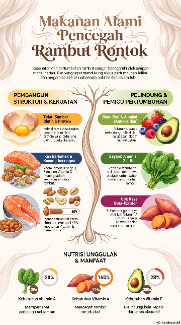 Infografis makanan alami pencegah rambut rontok (Foto: NotebookLM)