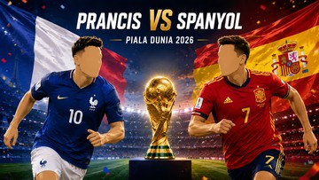 Ilustrasi laga Prancis vs Spanyol di Piala Dunia 2026. (visual ilustrasi dibuat dengan ChatGPT)