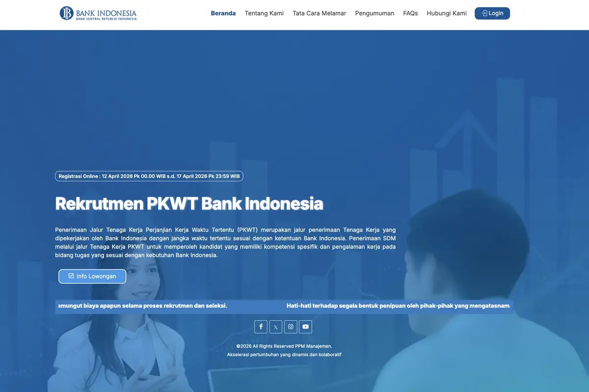Klik di Sini! Link Resmi Pendaftaran Rekrutmen BI Jalur Special Hire dan PKWT 2026