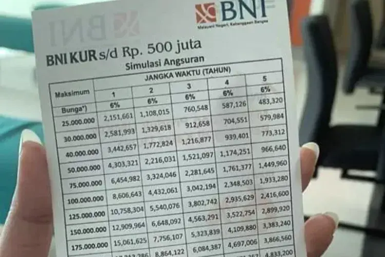 Pinjaman KUR BNI 2026 Maksimal Rp500 Juta, Ini Rincian Plafon Tiap Jenisnya