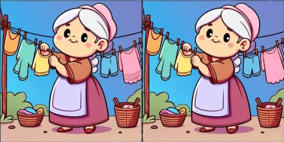 Tes IQ Tebak Gambar: Hanya 27 Detik! Ayo Bekerjasama untuk Temukan 3 Perbedaan pada Gambar Nenek Menjemur Pakaian Ini