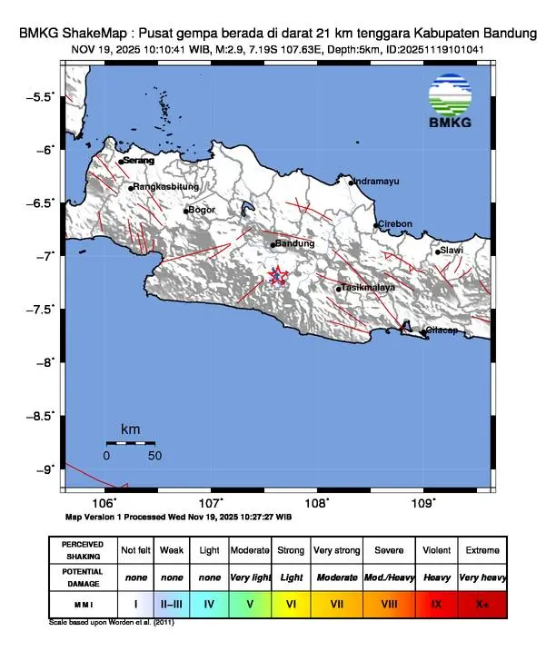 Gempa M2,9 Guncang Kabupaten Bandung Rabu Pagi, BMKG Pastikan Dipicu Sesar Aktif